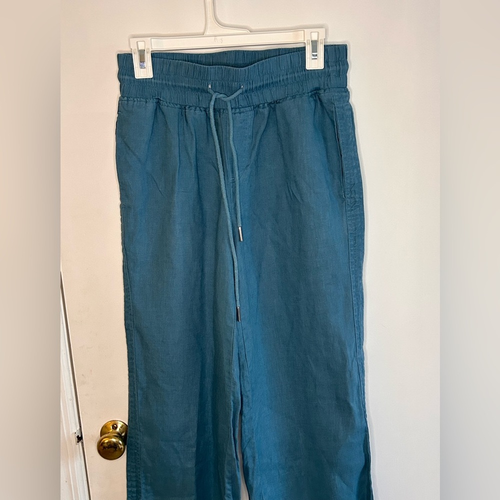 QUNICE TEAL 100% LINEN PULL ON PANTS SIZE SMALL - Picture 2 of 9